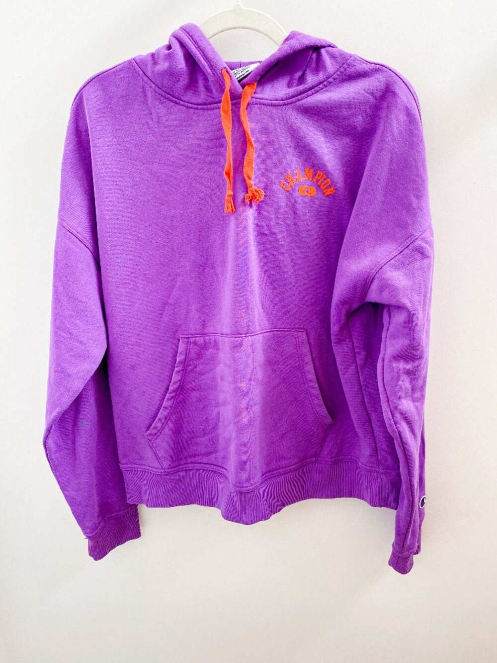 Champion Purple With Orange Details Hoodie Sweatshirt - Size Medium